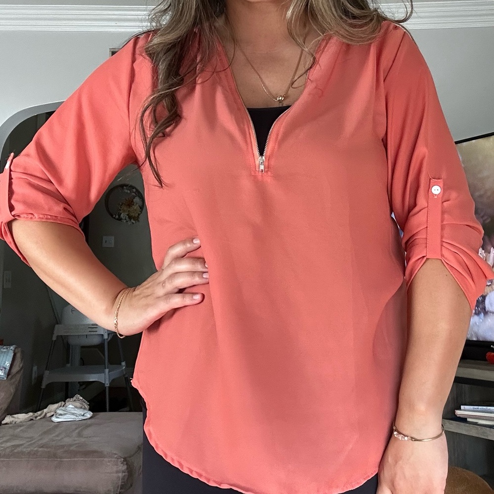 Coral Relaxed V-Neck Blouse